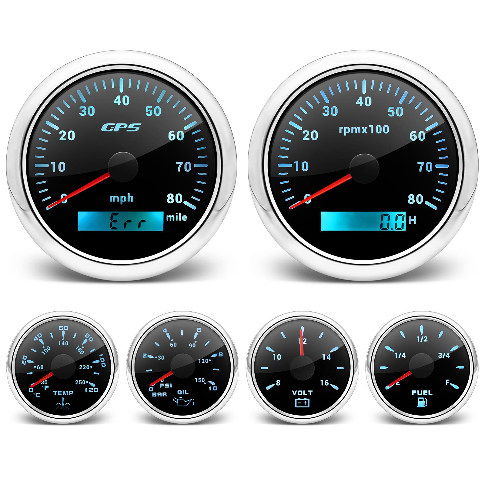 

6 в 1 вольтметр, температура воды, тахометр, указатель уровня топлива, измеритель давления масла, 80/120/160 миль в час, комплект светодиодных цифровых датчиков 2 52 мм 85 мм