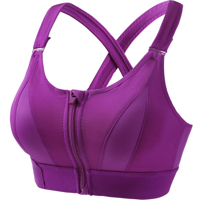 Black Front Zip Cross Back High Impact Sports Bra with Adjustable Straps for Running and Gym