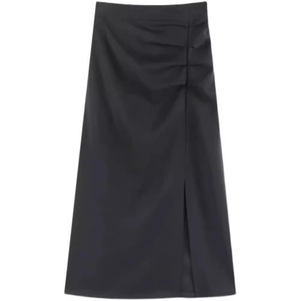 2024 Spring High-Waist Korean Style Slim Midi Skirt with Slit for Women