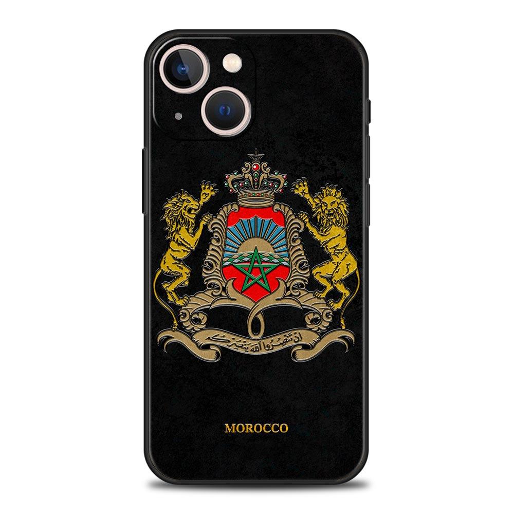 Morocco Flag Soccer Luxury Protection Soft Phone Case For iPhone 13 15 14 12 11 Pro MAX XR X SE XS 7 8 Plus Black Full Cover