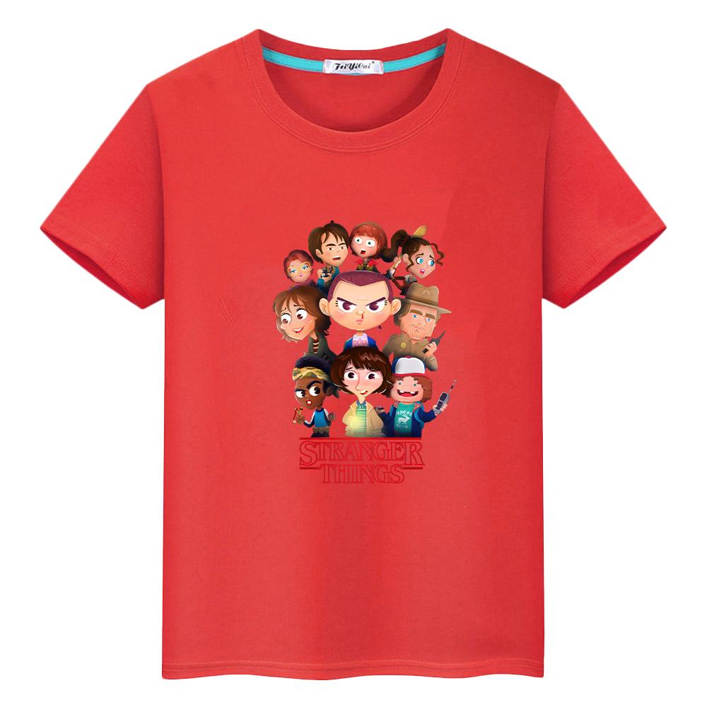 

stranger things print t shirt for kids boy10year Anime Tees 100%Cotton Kawaii Short Tops tshirt y2k one piece kids clothes girls 100 червоний