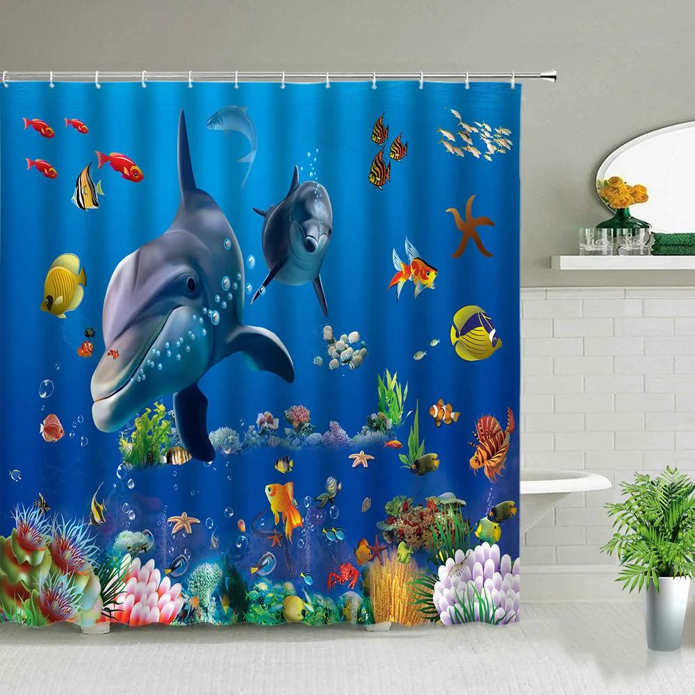 Palm Tree Ocean Scenery Shower Curtains Beach Sea Landscape Waterproof Polyester Fabric Bathroom Decor Bath Curtain with Hooks