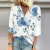 Women's Shirt Blouse Casual Loose Shirts 3/4 Sleeve Print V Neck Tops Print Tops T-shirts Tee