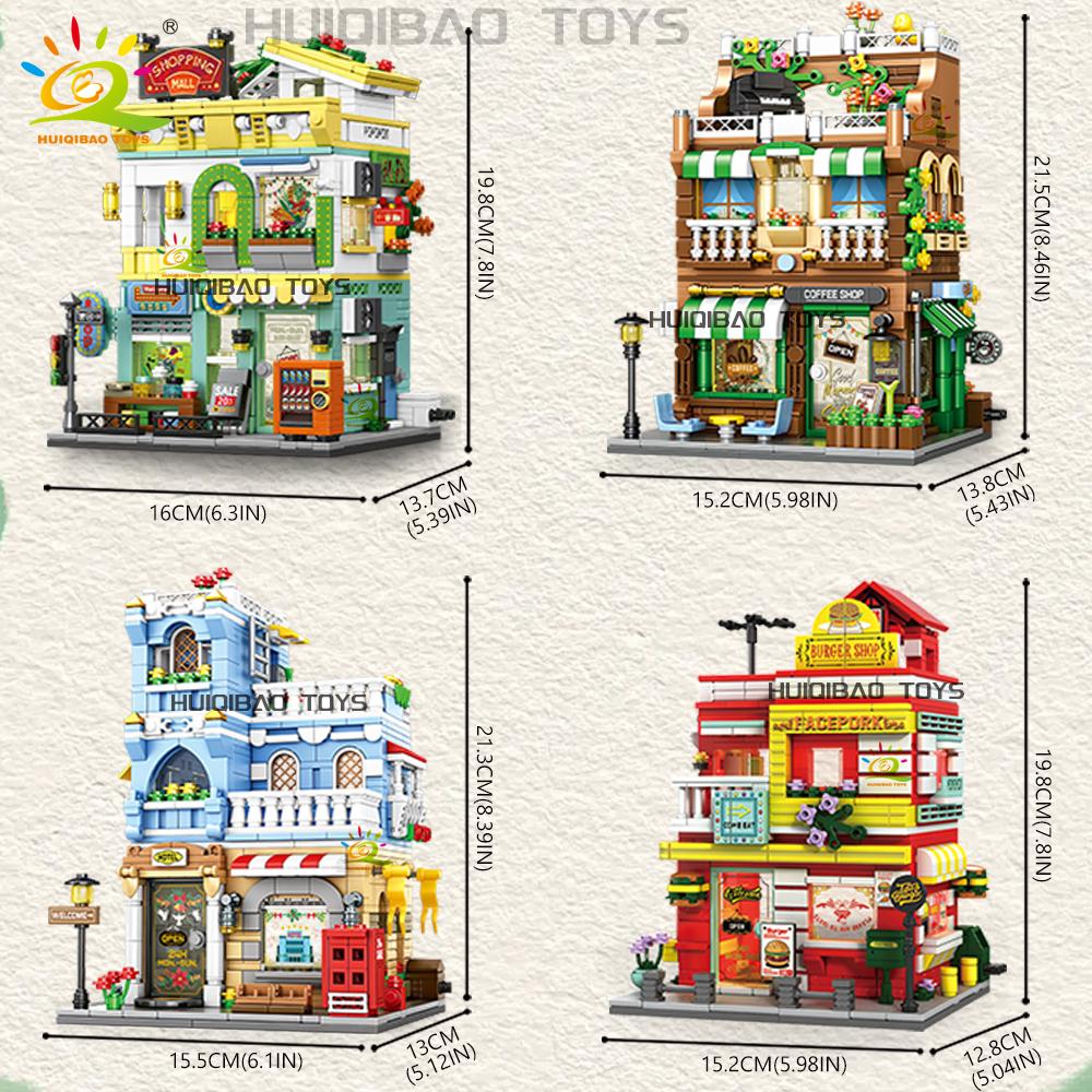 Non-Toxic City Street View Supermarket Coffee Burger Shop Hotel Model Building Blocks Diy Architecture Bricks Toys Adult Gift