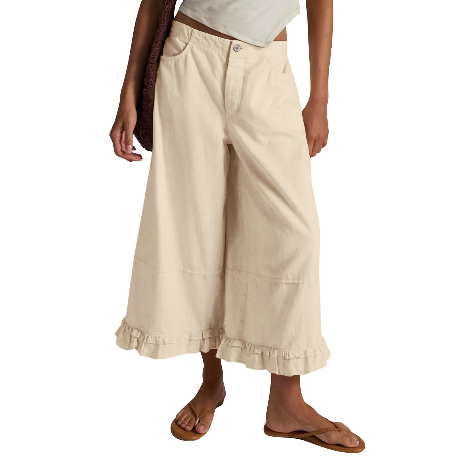 Women s Wide-leg Cropped Lace Jeans, Loose Cropped Jeans XL бежевый