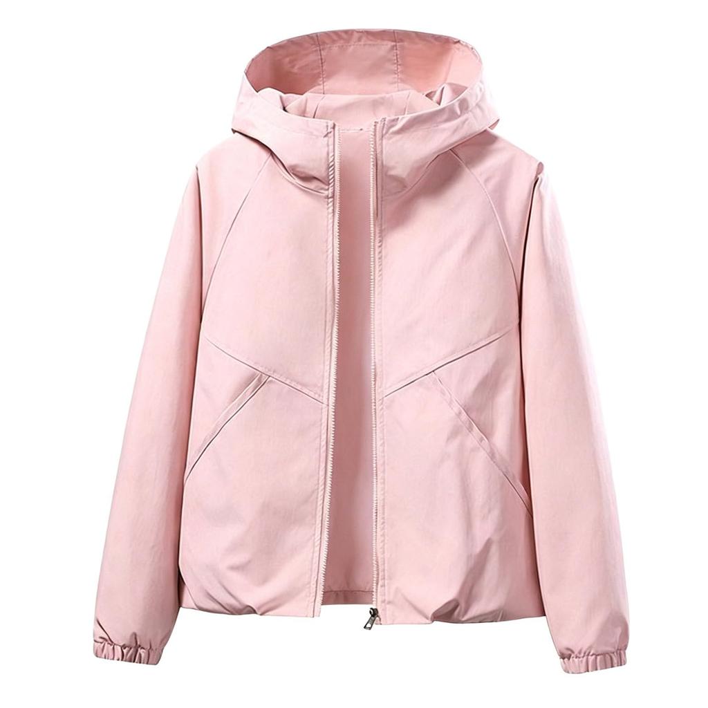 Women's Lightweight Hooded Rain Jacket with Zipper - Casual Windbreaker for Outdoor Wear