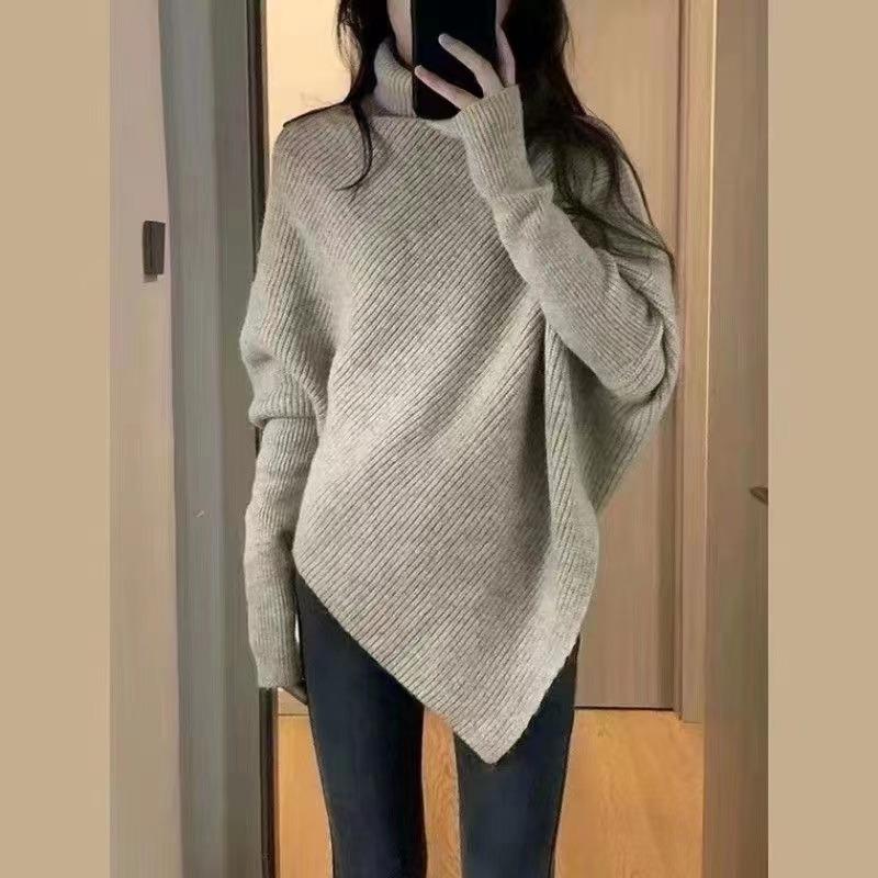 Fashion Irregular Turtleneck Pullover Sweater Women's 2025 Autumn and Winter New Elegant Loose Casual Knitted Tops Gentle Long Sleeve Office Clothing