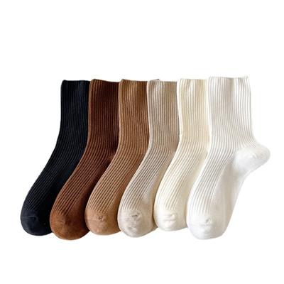 Dongdaemun Wuyin Women'S Socks Double Needle Combed Cotton Stacking Socks Coffee Series Sweat-Absorbing Versatile Medium Tube Socks
