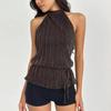 Sexy striped new sleeveless hollow straps backless and thin European and American irregular neck, top