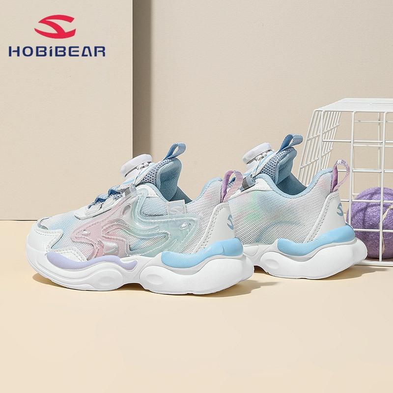 HOBIBEAR Mesh Spring Boys' Button Shoes Girls' Double Mesh Sports Shoes Rubber Sole Running Shoes