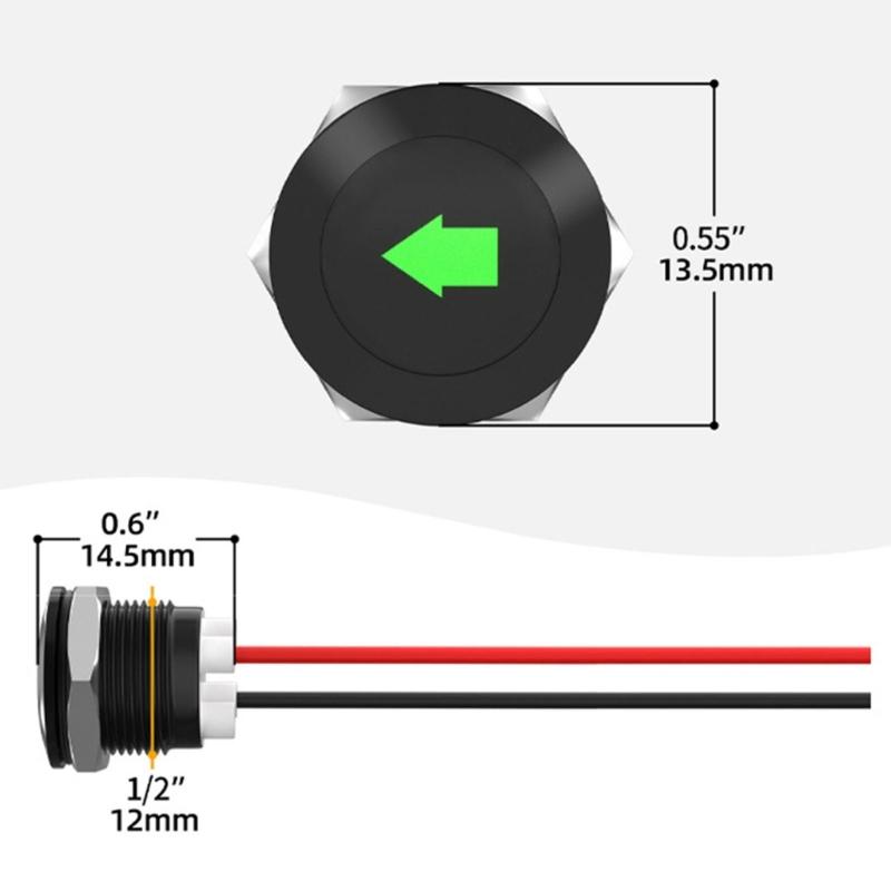 LED Car Turn Signal Indicators Light with Wire Leads Single Arrows Symbols Car Dashes Light Waterproof 12mm Metal Signal Lamp