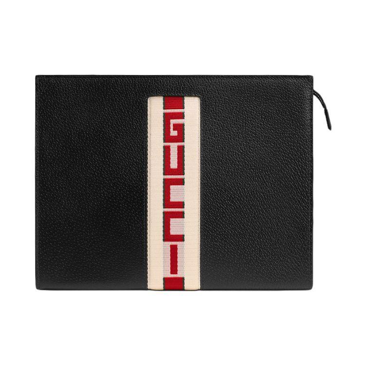 Gucci Vintage Jacquard Striped Zipper Clutch Men clutch Black 475316-CWGSN-1094