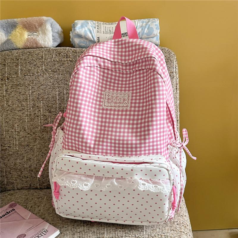 Zaino a Quadri Studente Scuola Media Superiore Borsa da Scuola Zaino da Donna in Pizzo