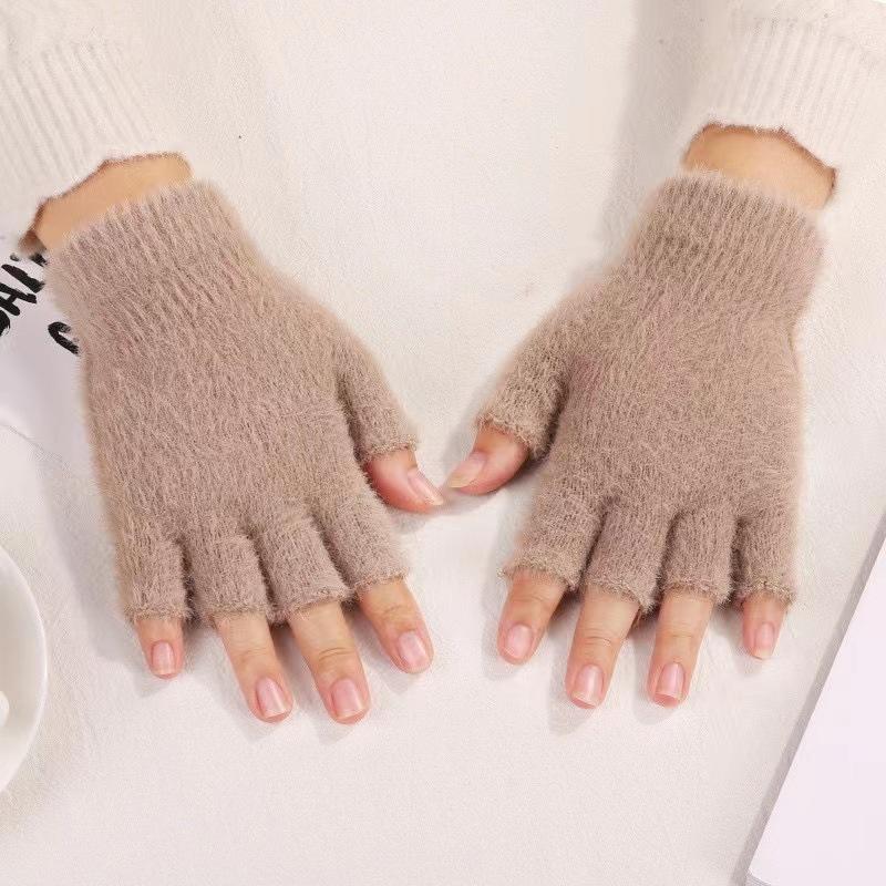 New Style, Half Finger Gloves for Autumn and Winter, Warm and Thickened, Velvet Gloves, Exposed Finger Knitted Gloves, Touch Screen
