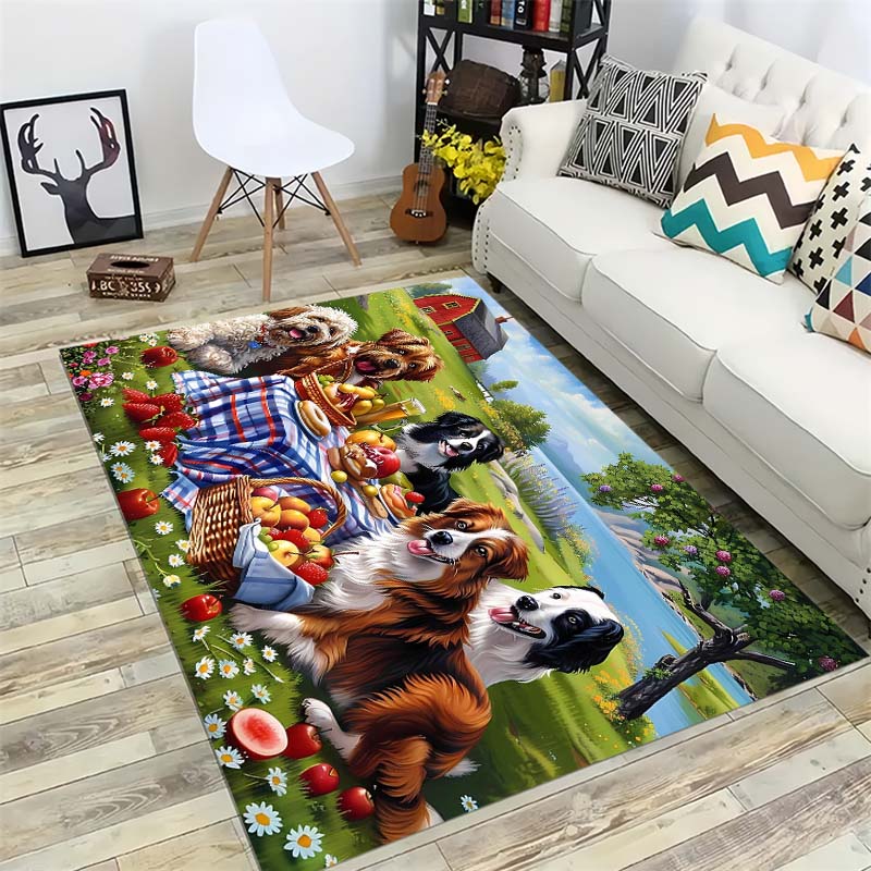 Cartoon Mushroom Elf Area Rug, Cute Fungi Floor Mat
