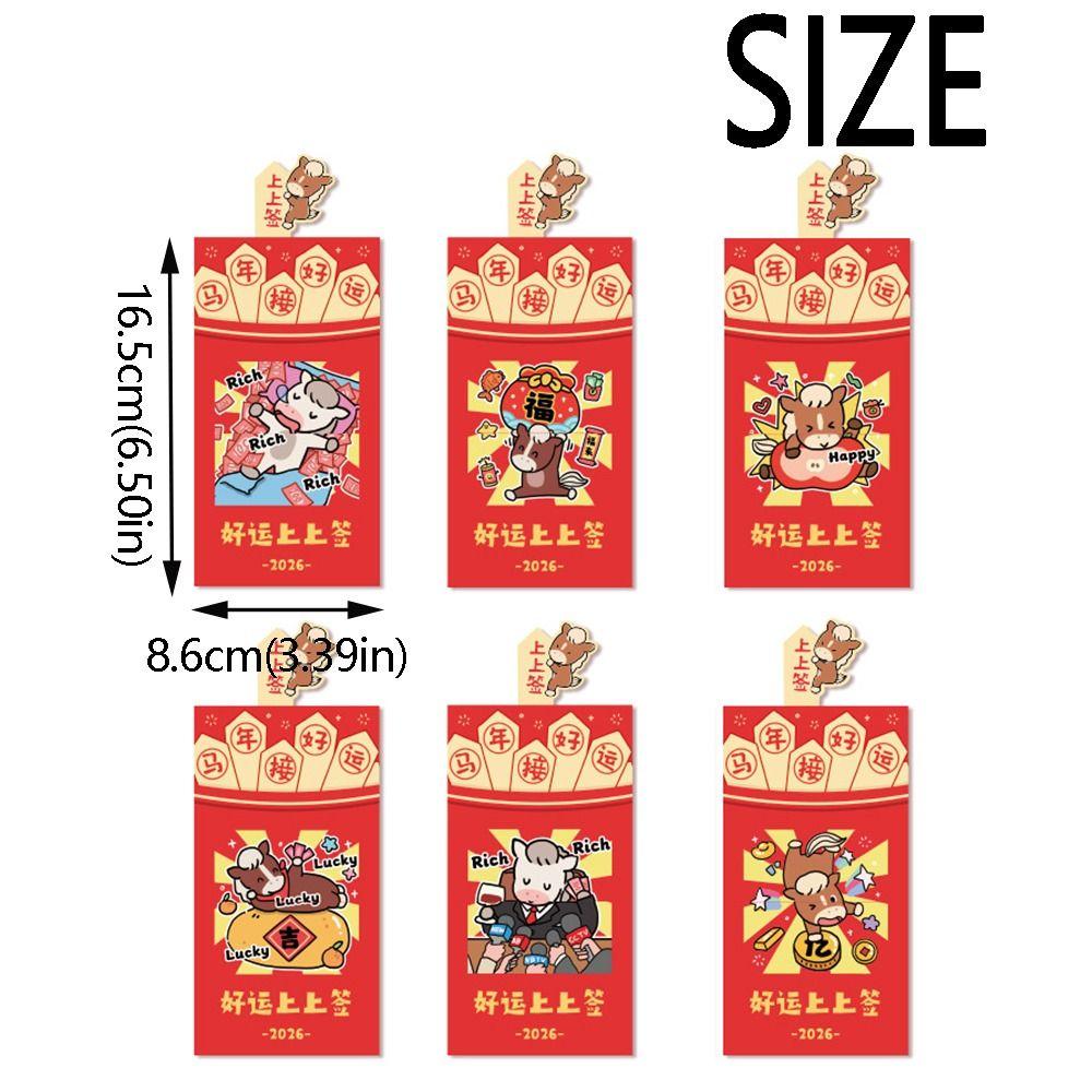 6Pcs/Set Paper Craft 2026 Horse Year Red Envelope 2026 Horse Year Red Pocket  for Chinese New Year
