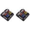 2X Fuse Box With Negative Bus, 6 Way Blade Fuse Holder Block With LED Indicator For 12V Boat Car Automotive Truck Marine-A99D