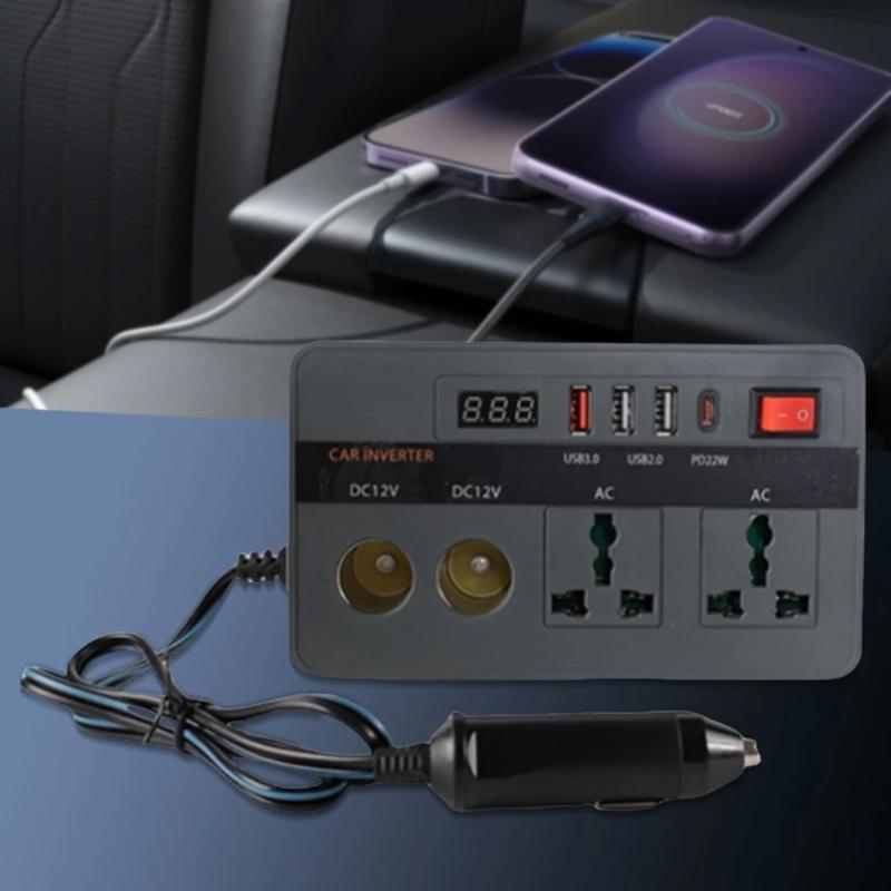 300W Car Power Inverter 12V To 220V AC Converter With Monitor For Vehicles Camping Travel