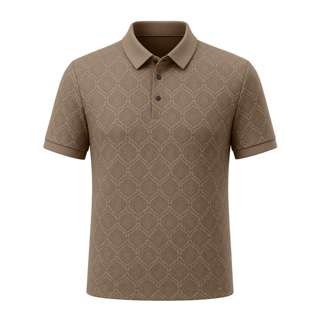 Men's Short Sleeve Polo Shirt Textured Pattern Button Collar Casual Fit Breathable Fabric Summer Top