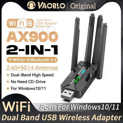 2IN1 AX900 WIFI6 Bluetooth 5.4 USB Wireless Adapter 2.4G/5Ghz 900Mbps Dual Band 4-Antennas WiFi Network Card Dongle For WIN10/11