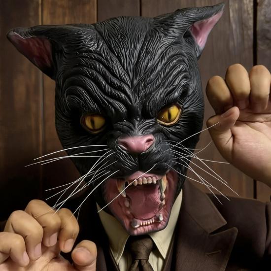 Cat Animal Mask COS Funny and quirky performance props can be labeled Angry black cat with a be