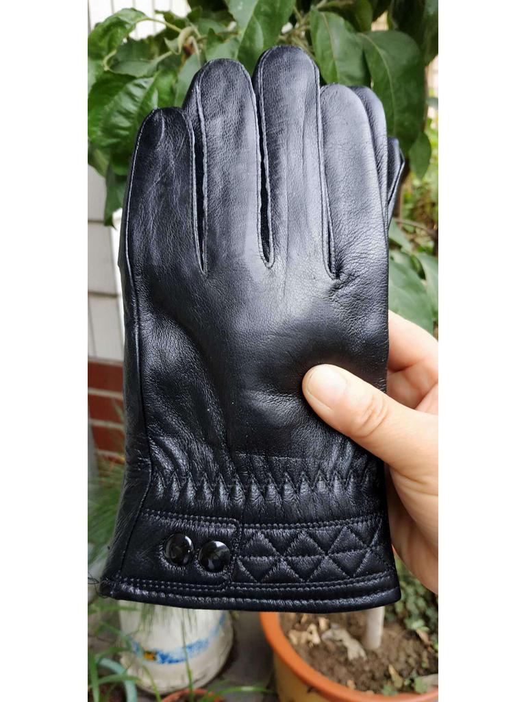 Jiuyunmeng Men's Genuine Leather Gloves, Winter Korean Style, Velvet-Lined, Thick, Warm, Waterproof Motorcycle Riding Gloves