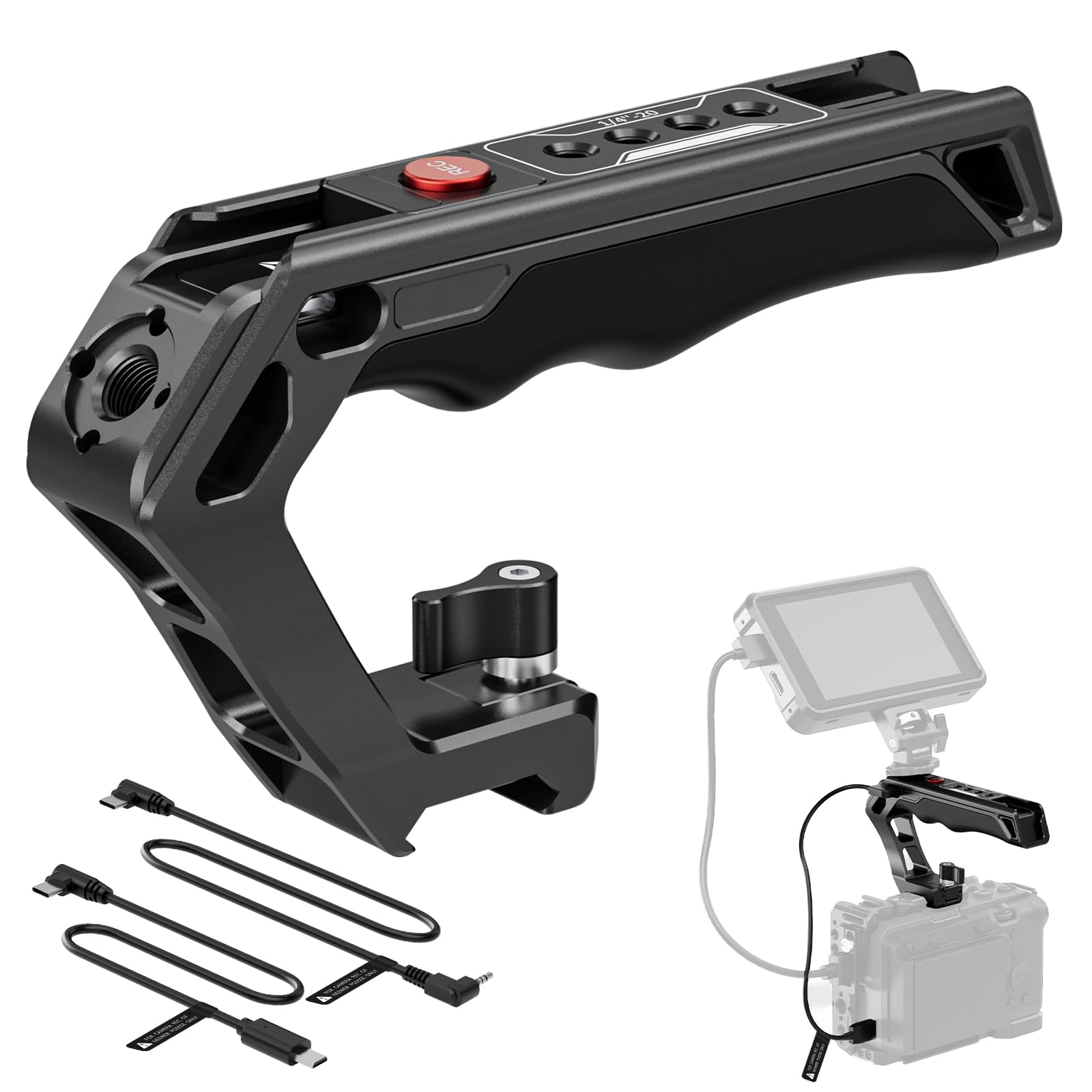 

NEEWER NATO Top Handle with Record Comfortable Silicone QR NATO ARRI Locating Cold Compatible with S5 and Button, Grip, Clamp, 3/8 Hole, Shoe, 1/4 чорний