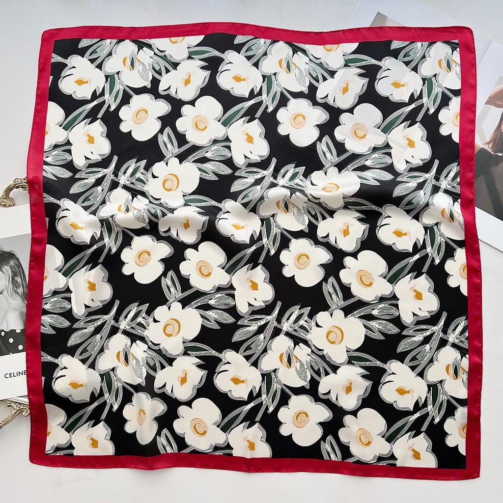 Light And Thin Printed Small Square Scarf Women'S Literary Flower Neck Protection Windproof Scarf Fashion Decorative Bag Headband Scarf Silk Scarf