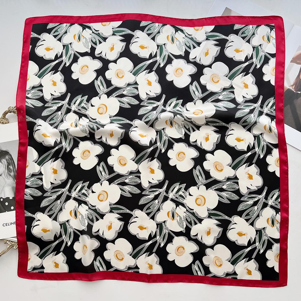 

Легкий и тонкий квадратный платок с принтом, женский литературный цветочный платок для защиты шеи, ветрозащитный платок, декоративная сумка, повязка на голову, шарф, шелковый платок. 66cm