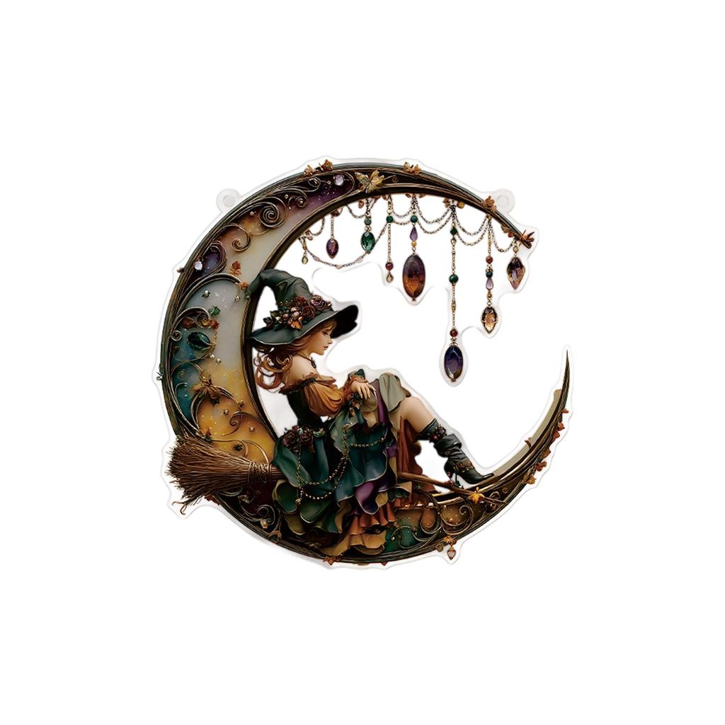 Broomstick Witch Acrylic Hanging Ornament Halloween Decoration For Front Door Window Mantles Indoor and Outdoor Use