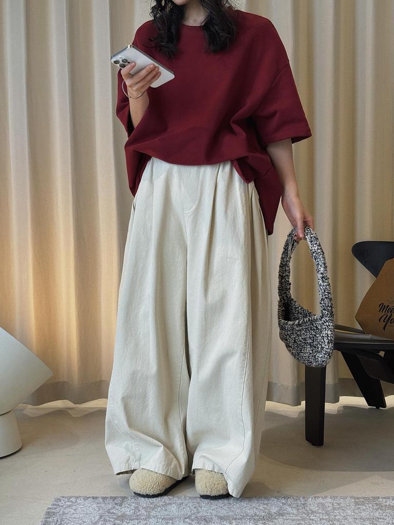 Louvre Spring Japanese Retro High-Density Cocoon-Shaped Wide-Leg Slimming Casual Pants for Women