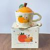 Large Orange Ceramic Mug with Lid & Spoon - Cute Gift for Girls & Best Friends, Perfect Birthday or Practical Souvenir.