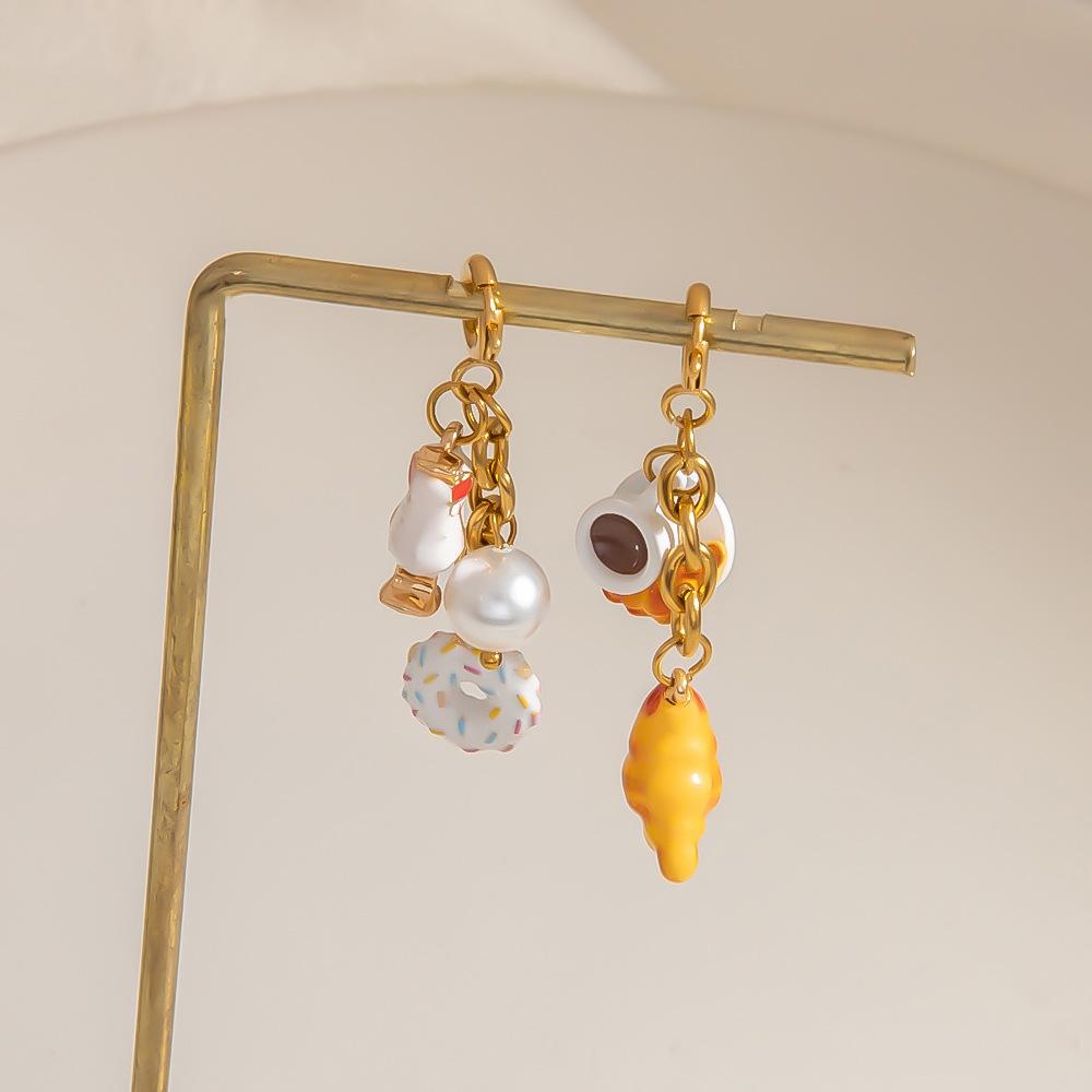 18K Gold Plated Stainless Steel Donut Coffee Bikini Pendant Charms Colorful DIY Jewelry Accessories