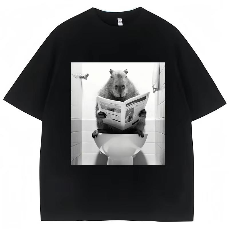 Funny Capybara Bathroom Graphic T-Shirt Men Women Fashion Spring Summer T Shirts Casual Cute Cotton Short Sleeve Streetwear