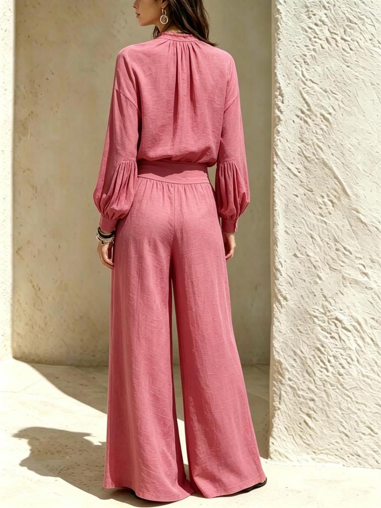 Ținută Casual High-End pentru Femei Toamna 2026: Set Top cu Guler Înalt și Pantaloni Largi