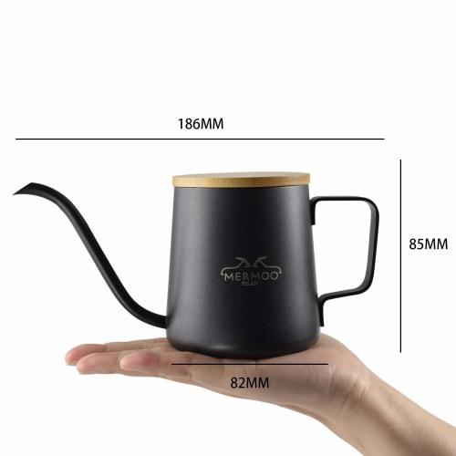 MERMOO YILAN 350ml Coffee Drip Pot, Stovetop Safe, with Lid, Insulated, Swan Neck, Narrow Spout, Single-Serve Coffee Kettle, for Home, Office, and Tra