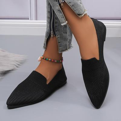 Elegant Office Women Loafers Ladies Hollow Knitting Breathable Solid Color Pointed Toe Mesh Shallow Mouth Flat Casual Shoes