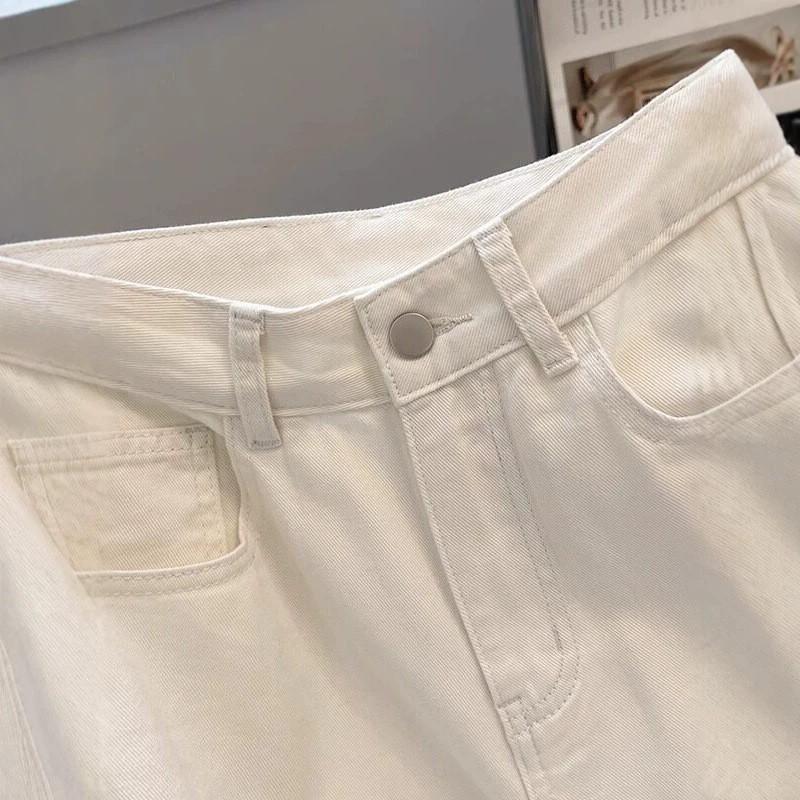 Womens White Wide Leg Straight Cut Jeans High Waist Loose Fit Cotton Denim Trousers 2026 Fall