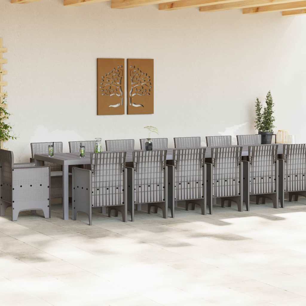 Garden Dining Set with Cushions 17 pcs Light Gray PP