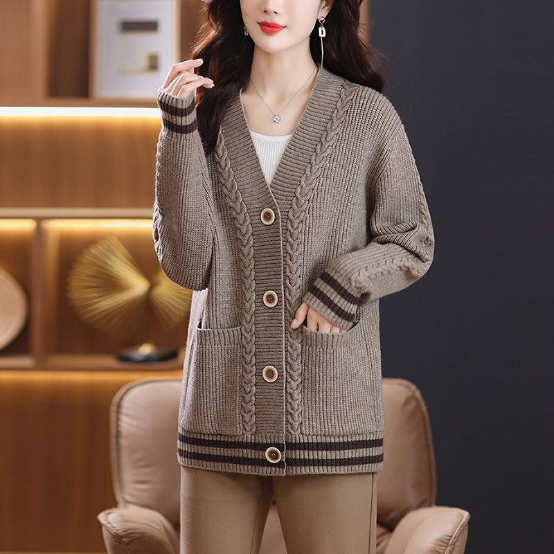 Women S Long Sleeve Knit Cardigan Plus Size Mom Style Casual Outerwear Autumn Winter Sweater