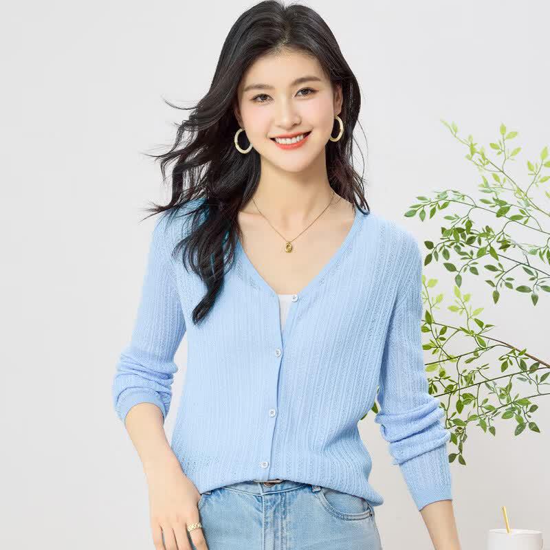 Women's V-Neck Long Sleeve Silk Blend Cardigan