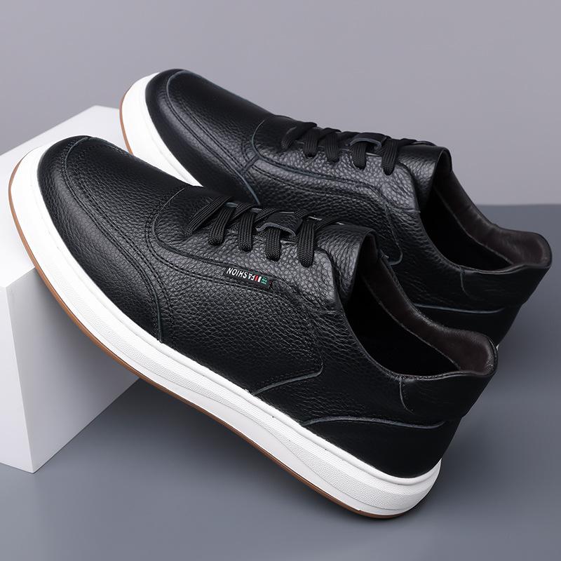 Men's Spring Genuine Leather Waterproof Sports Shoes Running Non-slip Thick Sole Heightened Men's Casual White Forrest Gump Shoes