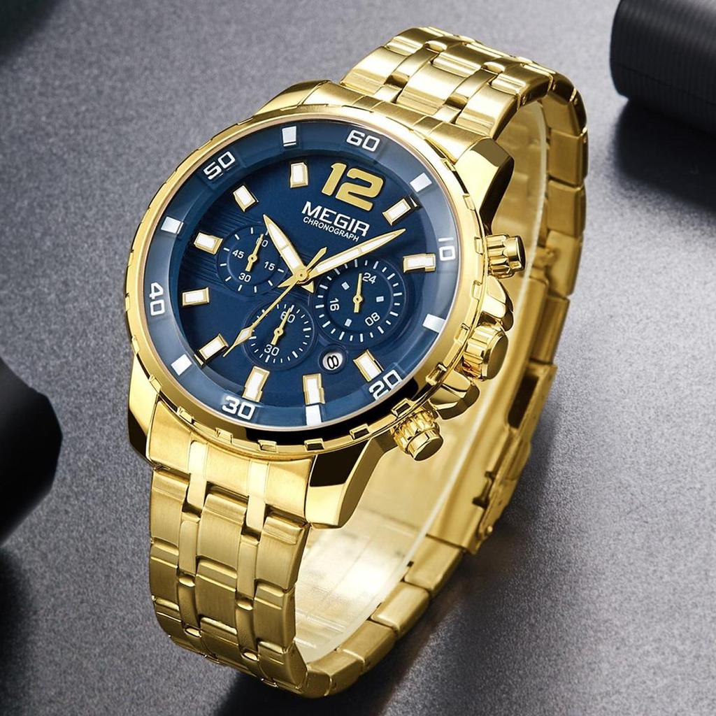 Megir Chronograph Quartz Men Watch Top Brand Luxury Army Military Wrist Watches Clock Men Relogio Masculino Business Wristwatch