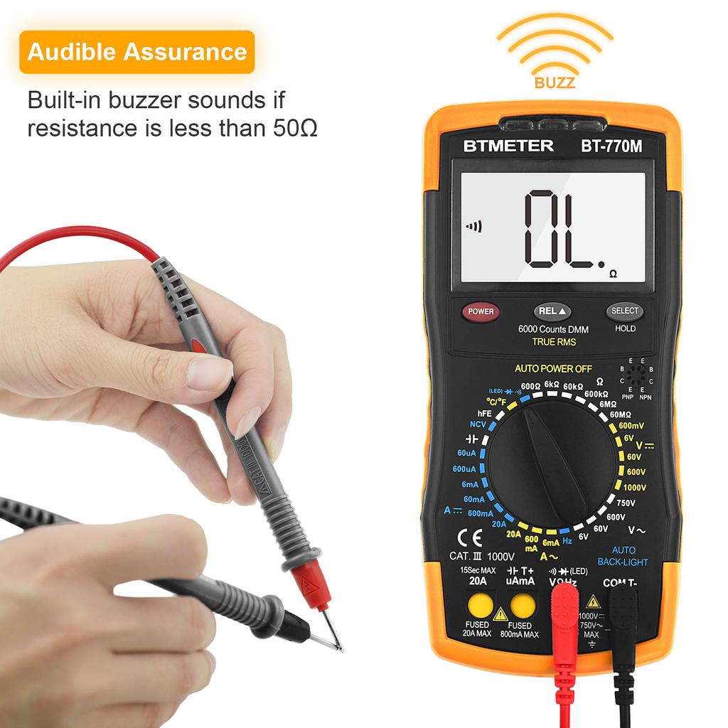 BTMETER Digital Portable Multimeter 6000-count LCD Display Measure DC AC Voltage Current Resistance Capacitance and More