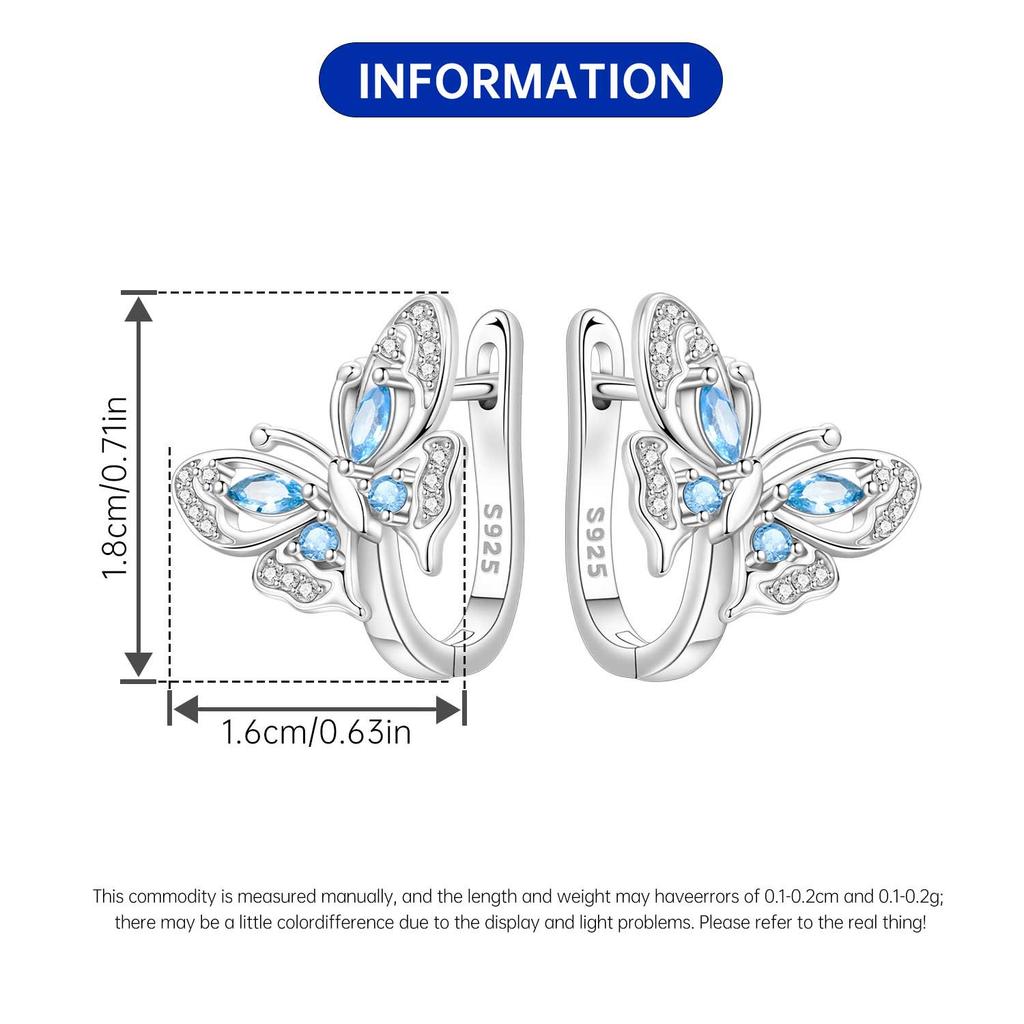 S925 Silver Blue Hollow Butterfly Earrings Hoop Earrings Women Jewelry Trendy Anniversary Gifts