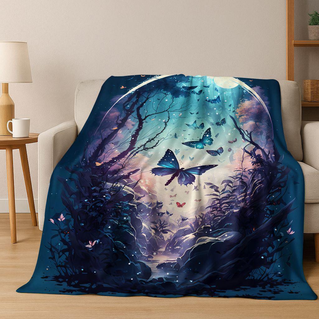 26 Style Dream Butterfly Flower Cartoon Flannel Blanket,Cozy Soft Throw Blanket for Home Bedroom Bed Sofa Picnic Cover Gift Kids