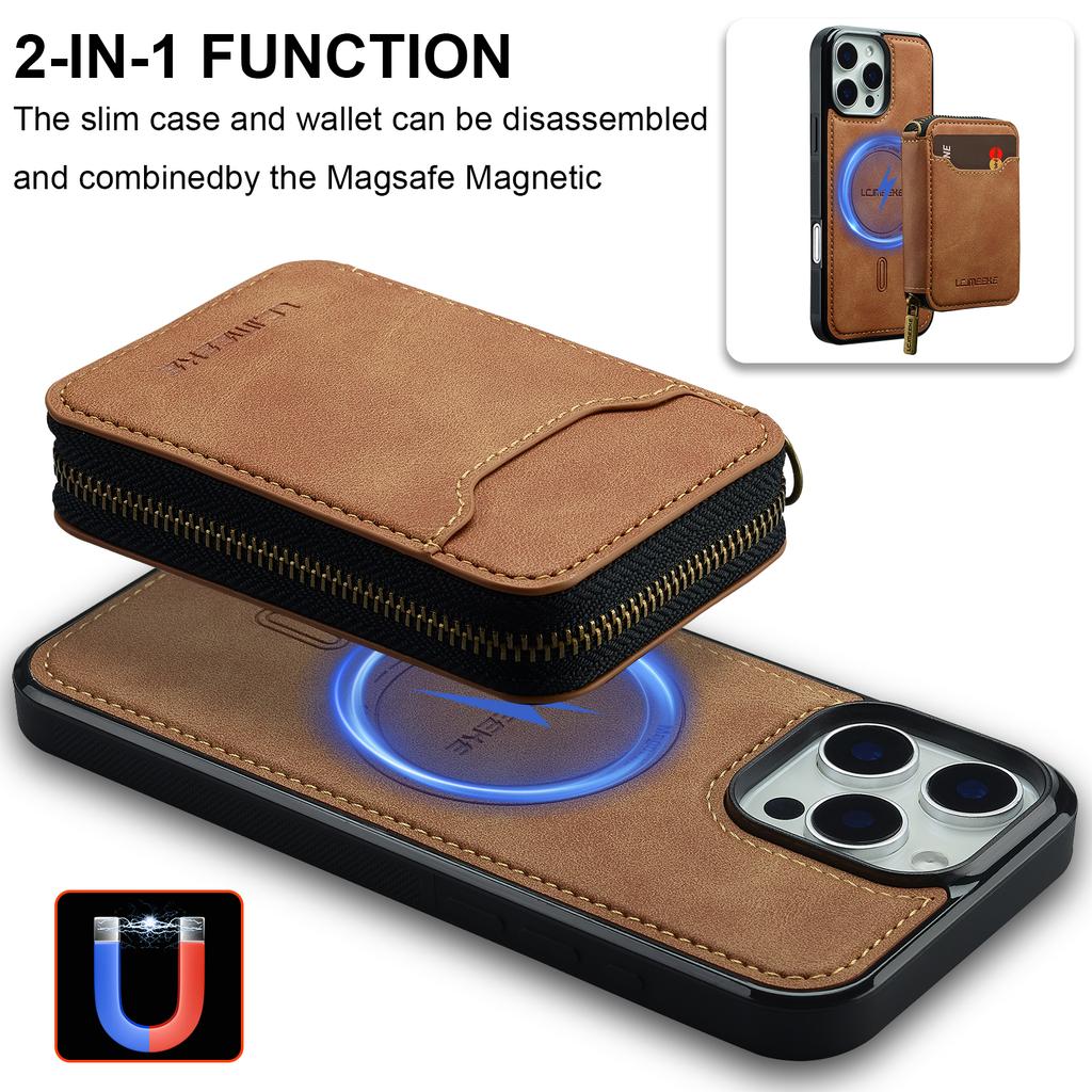 LC.IMEEKE L6 For iPhone 16 Pro Max Magnetic Case Detachable Zipper Wallet Leather Coated PC + TPU Phone Cover