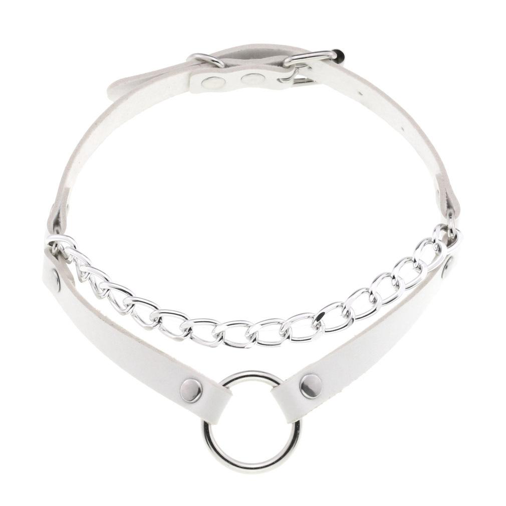 DIEZI Harajuku Bílý PU Kožený Kroužkový Choker Náhrdelník Pro Ženy Muže Vintage Gotický Hip Hope Nastavitelný Límcový Náhrdelník Šperky