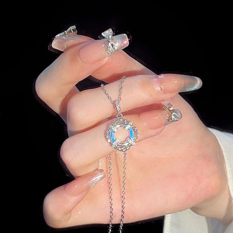 Original Design Summer Island Series Swimming Ring Necklace Women's Niche Temperament Lifebuoy Stainless Steel Clavicle Chain