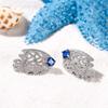 Blue Crystal White Zircon Hollow Small Fish Stud Earrings For Women Vintage Silver Color Wedding Earring Valentine Jewelry Gifts